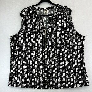 Anne Klein Women’s Top Sz 3X Black & White Polyester/Elastane Knit Zip Front EUC